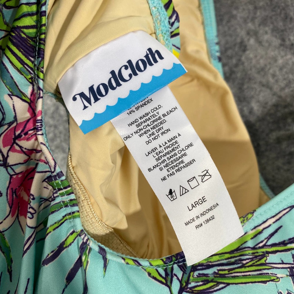 ModCloth One Piece Swimsuit Large Stevie Mint Floral Cutout Tropical - Picture 9 of 11